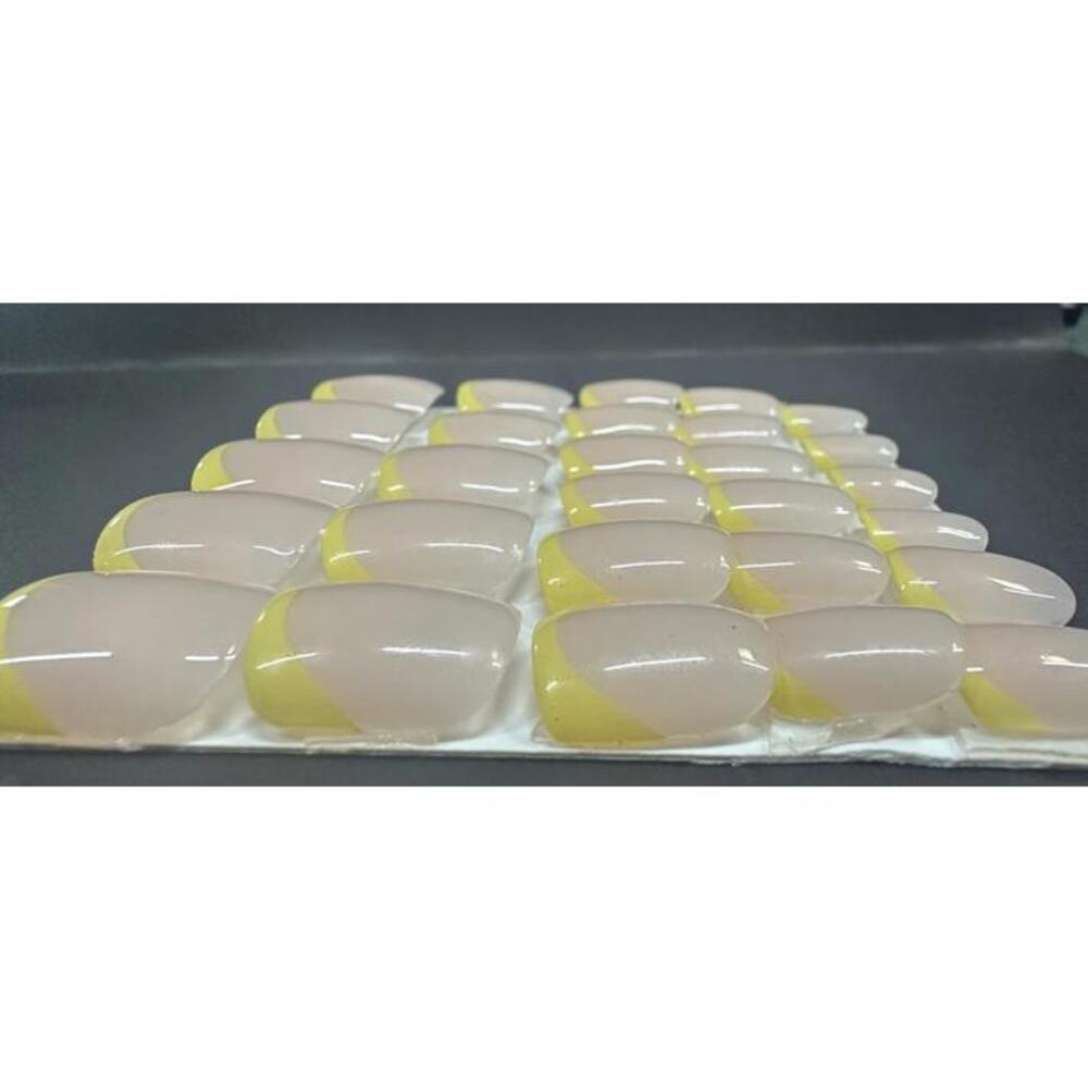 Hand Crafted Yellow FRENCH Tip Press Glue On Nails Set of 24!